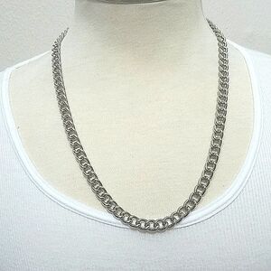 Necklace 24" inch Curb chain Silver Iron Metal Chrome hook Eye clasp New Mens